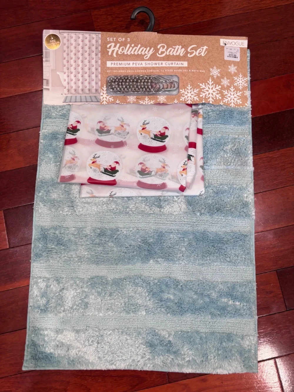 Holiday Christmas Bath Curtain and Rug Set